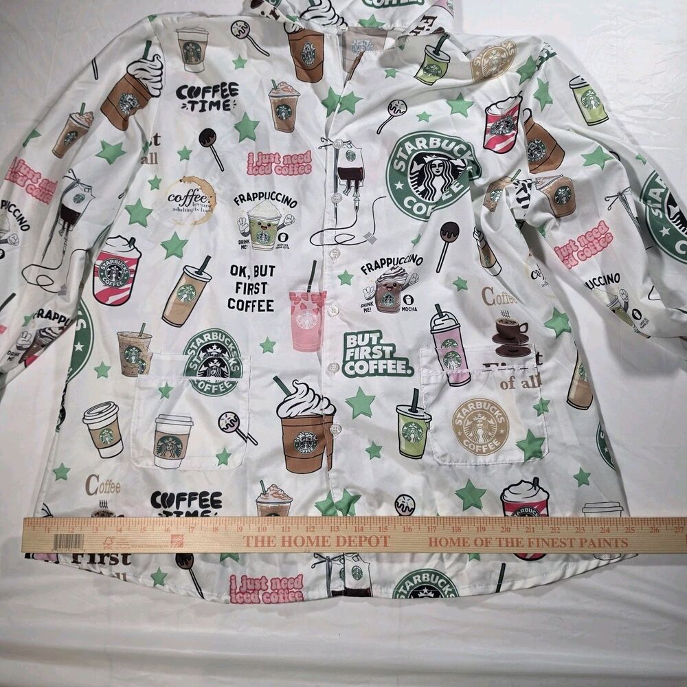 Starbucks Pajama Set Womens 3XL White But First Coffee Print Graphic Satin... - Picture 9 of 9